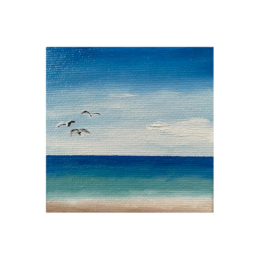 3" x 3" Beach Scene Oil Painting