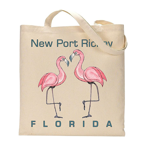 NEW PORT RICHEY, FL (Two Flamingos) – Natural Canvas Tote Bag