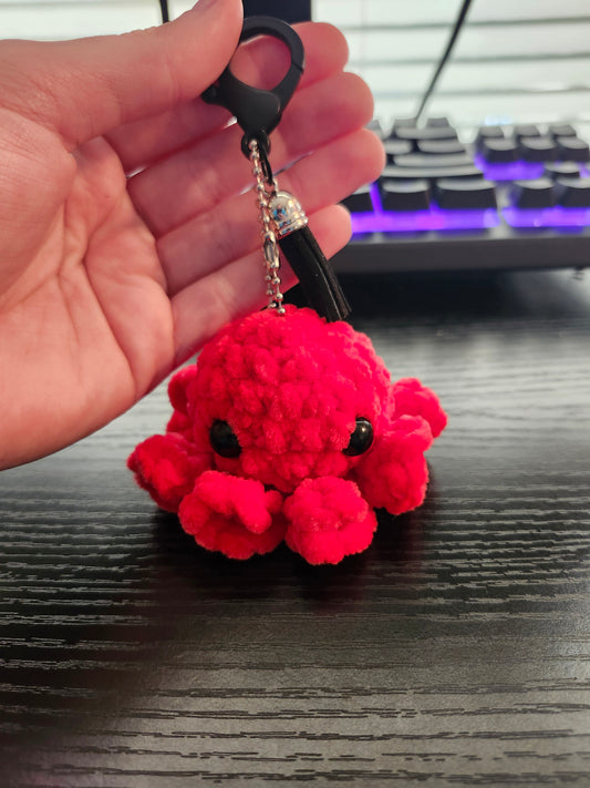 Red Octopus Keychain Crochet Plush: Handmade