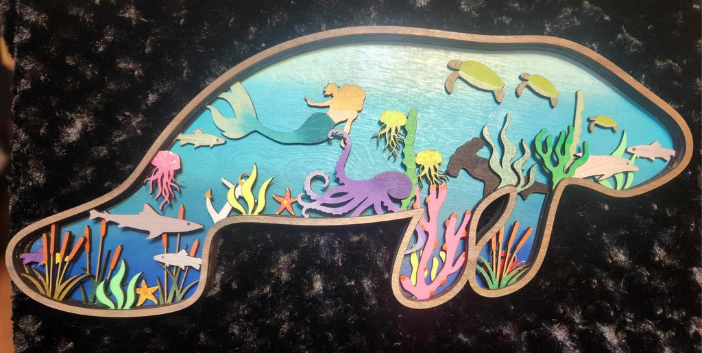 Wooden Layered Manatee hanging wall art