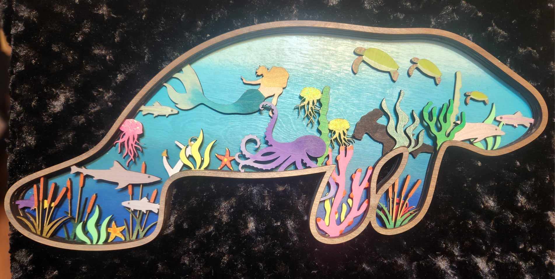 Wooden Layered Manatee hanging wall art