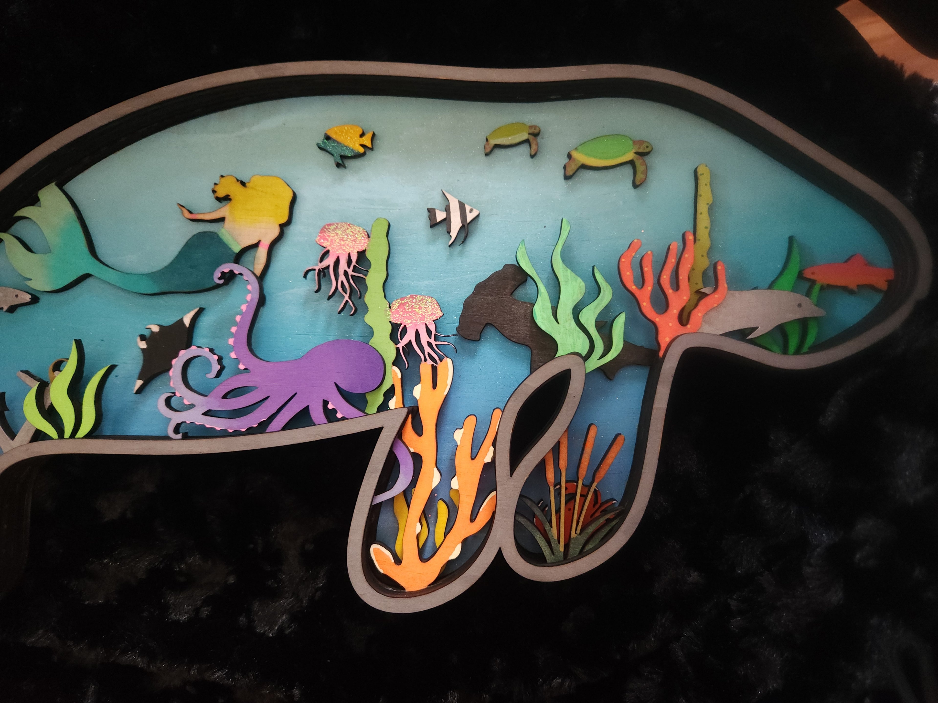Wooden Layered Manatee hanging wall art
