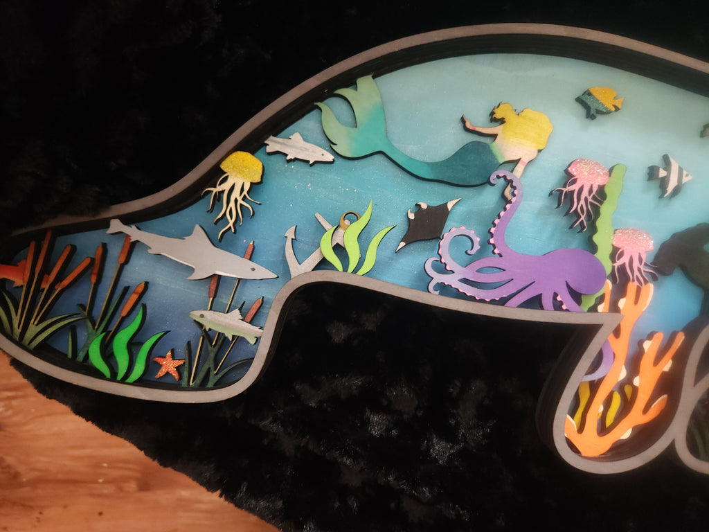 Wooden Layered Manatee hanging wall art
