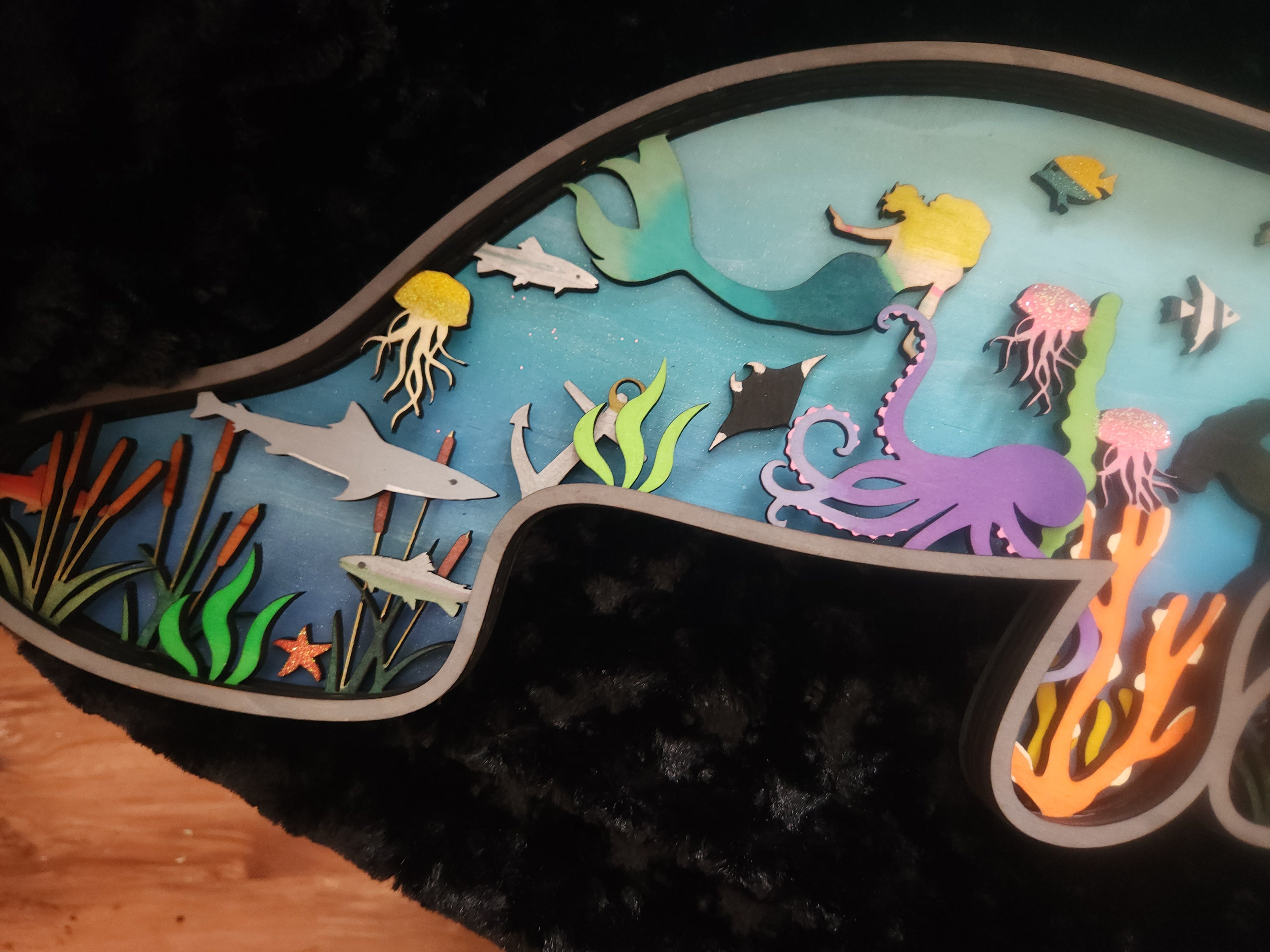 Wooden Layered Manatee hanging wall art