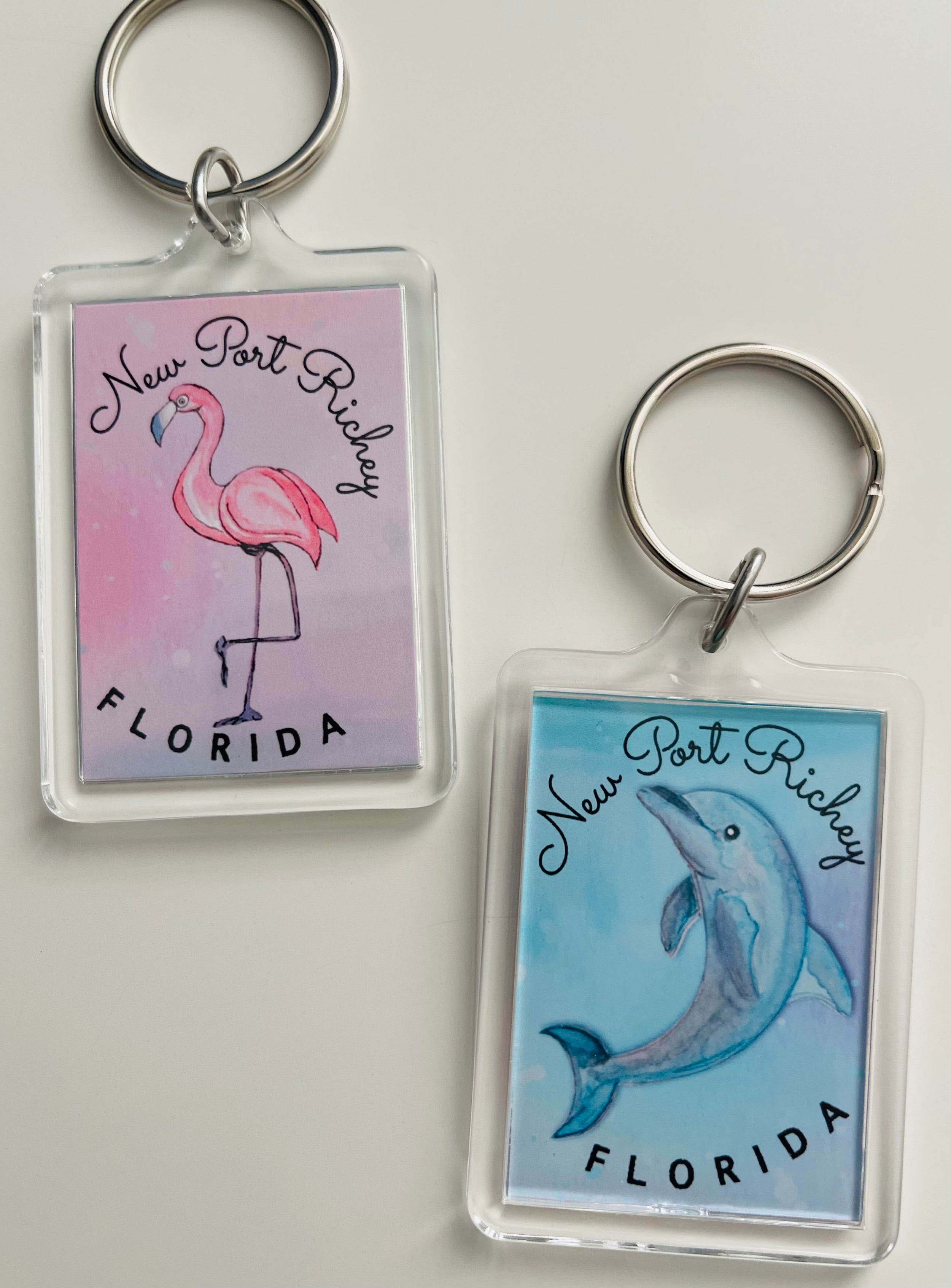 FLAMINGO / DOLPHIN  — New Port Richey, FL - Acrylic Keychain