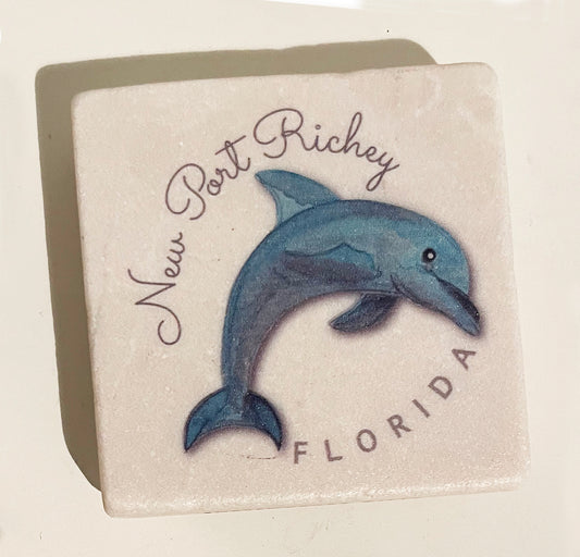 NEW PORT RICHEY, FL (DOLPHIN) – 2" Marble Magnet