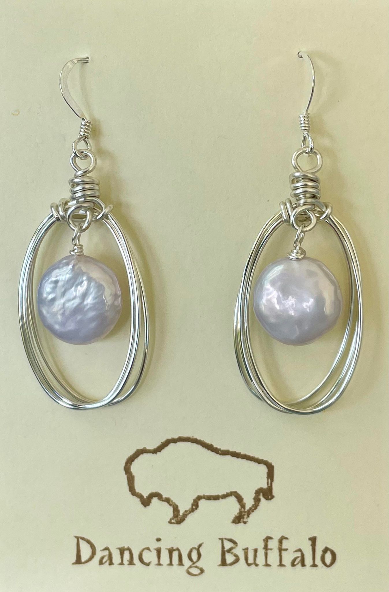 Oval Wire Wrapped Earrings-Freshwater pearl