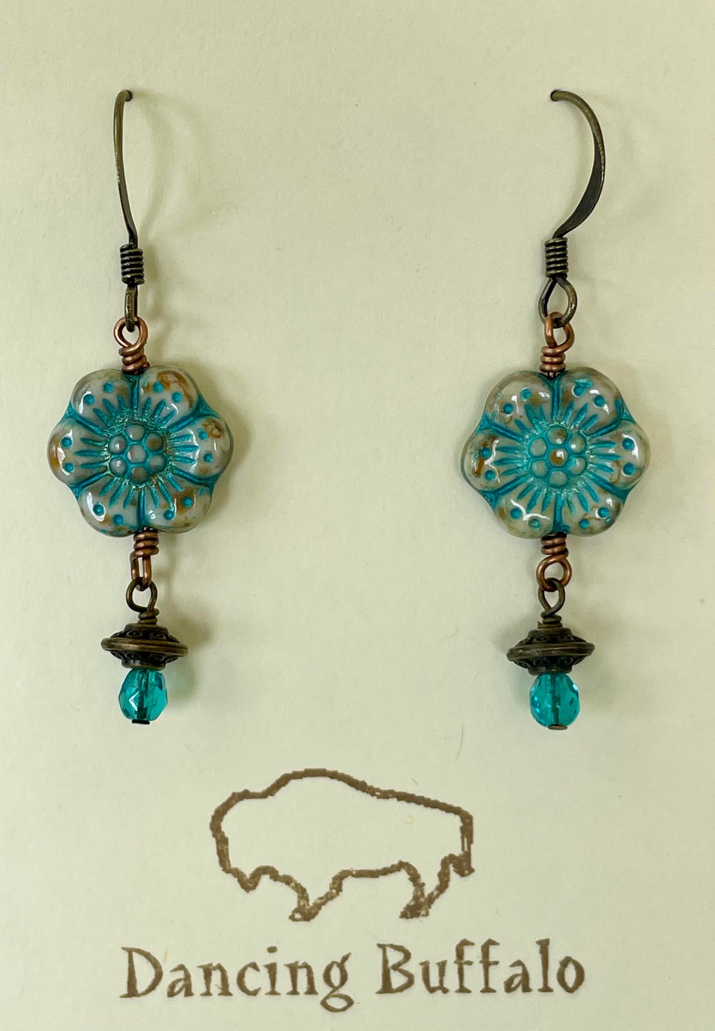 Czech Glass Flower Earrings-Turquoise