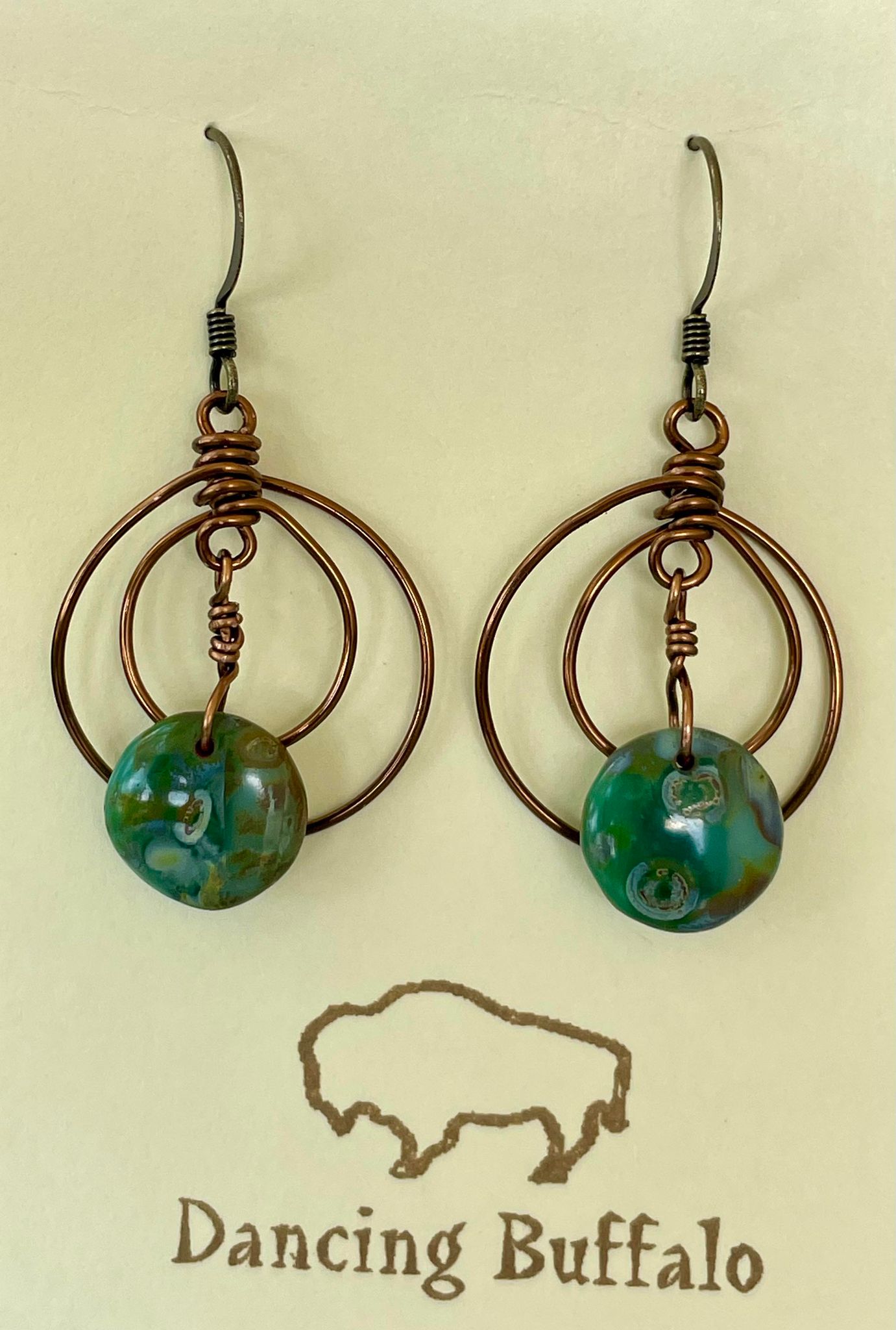 Double Circle Wire Wrapped Earrings-Green