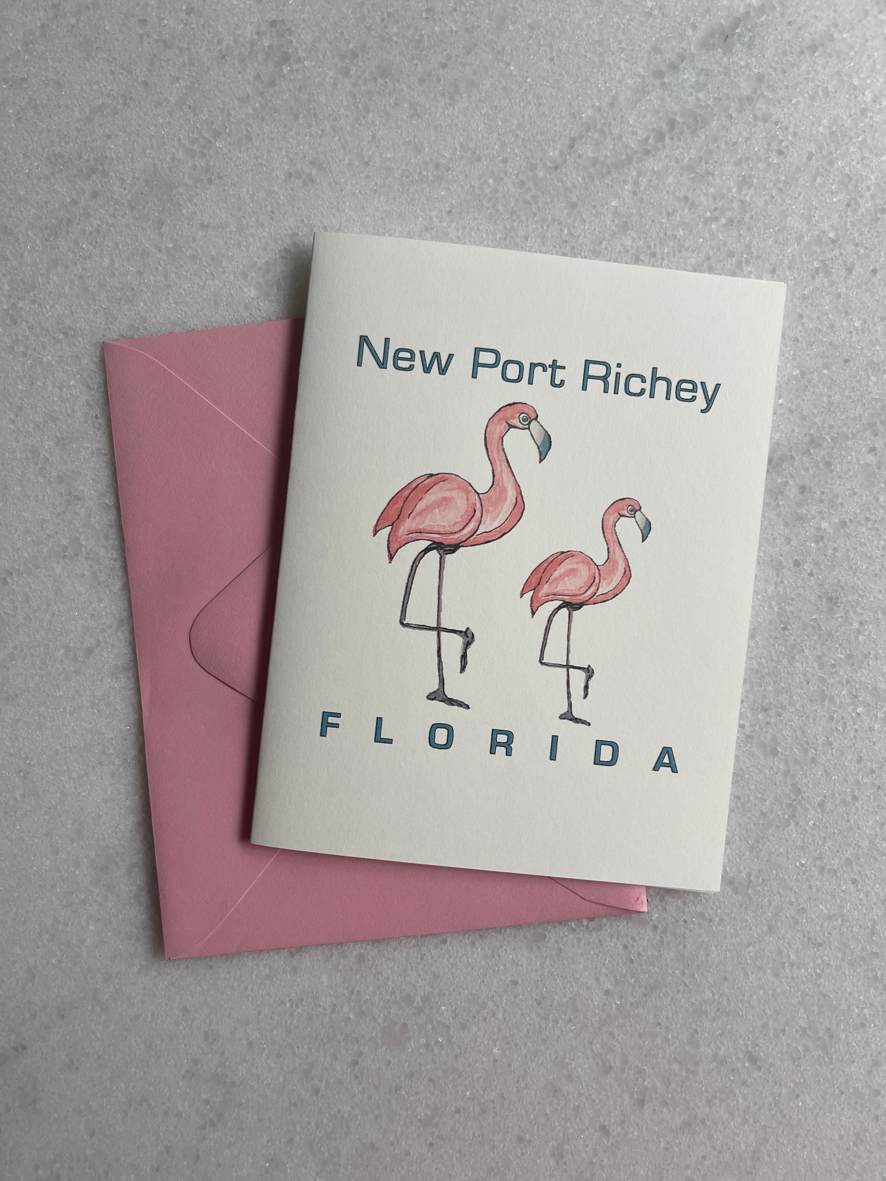 Two Flamingos – New Port Richey, FL (Small Card)