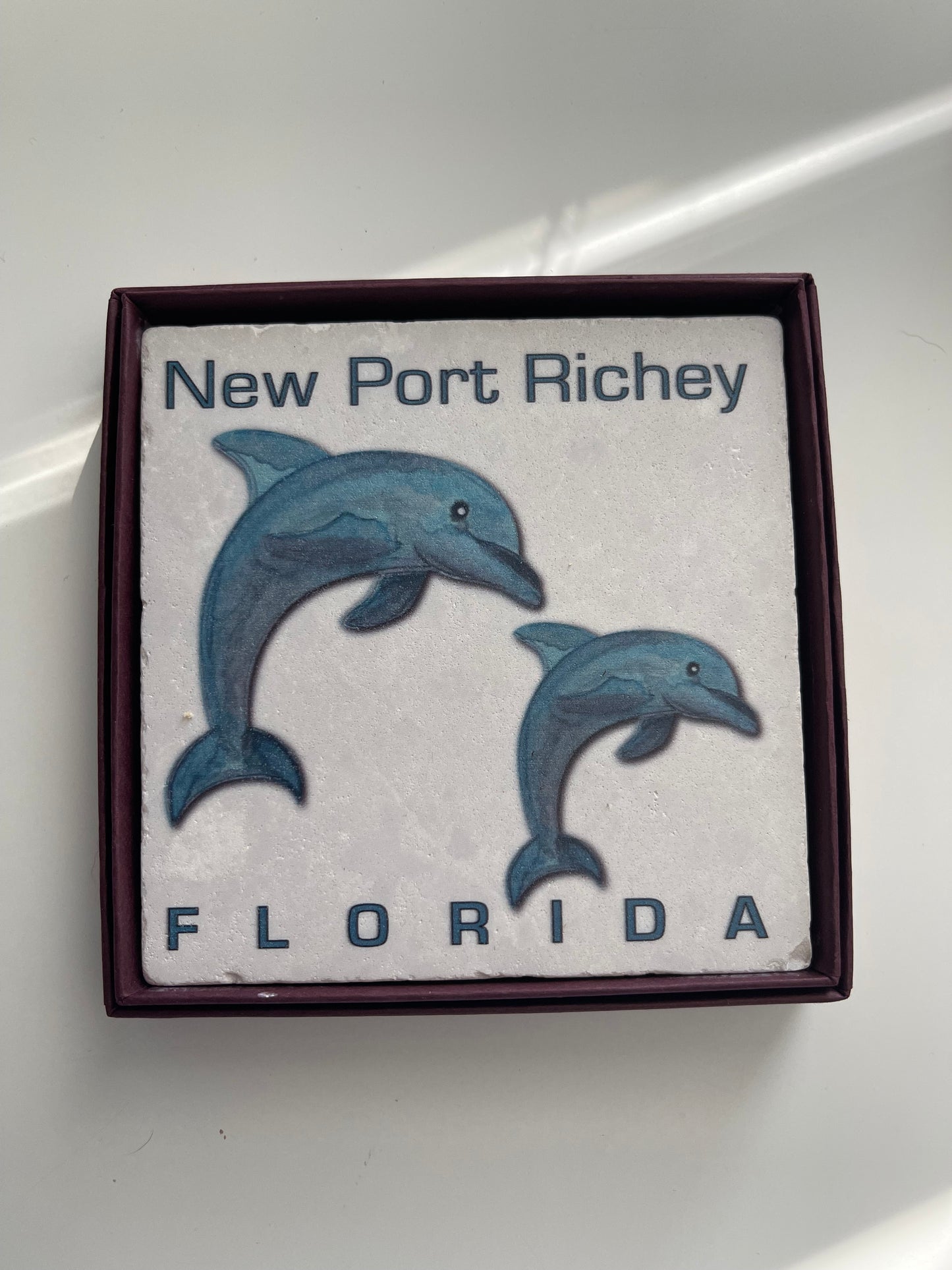 NEW PORT RICHEY, FL (Two Dolphins) – 4" Marble Coaster