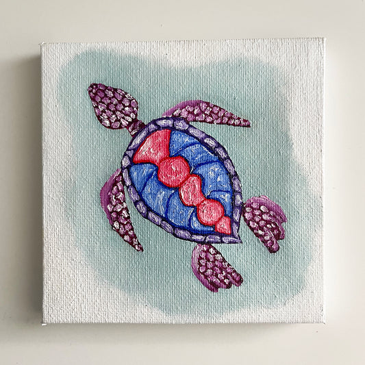 4" Blue & Red Turtle (Oil Painting)