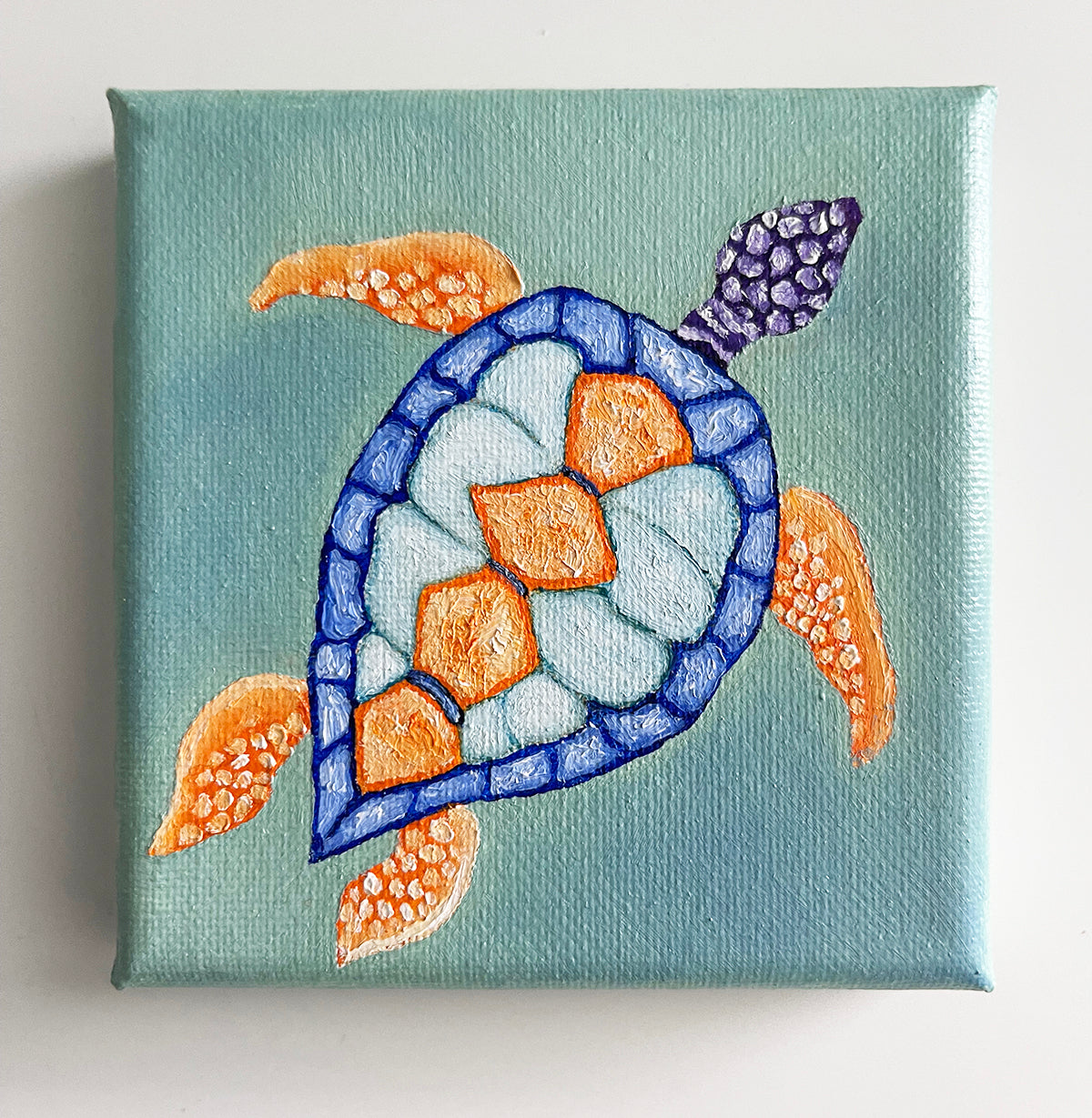 4" Blue & Orange Turtle (Oil Painting)