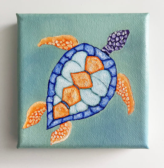 4" Blue & Orange Turtle (Oil Painting)