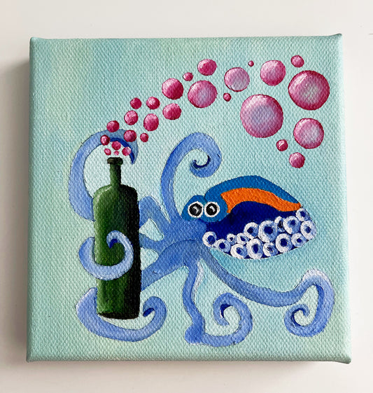 5" x 5" Octopus With Wine Bottle