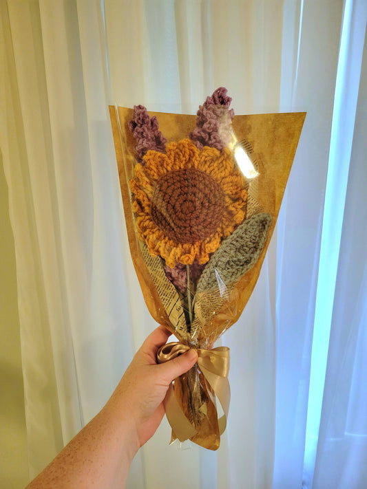 Crochet Sunflower and Lavender Bouquet