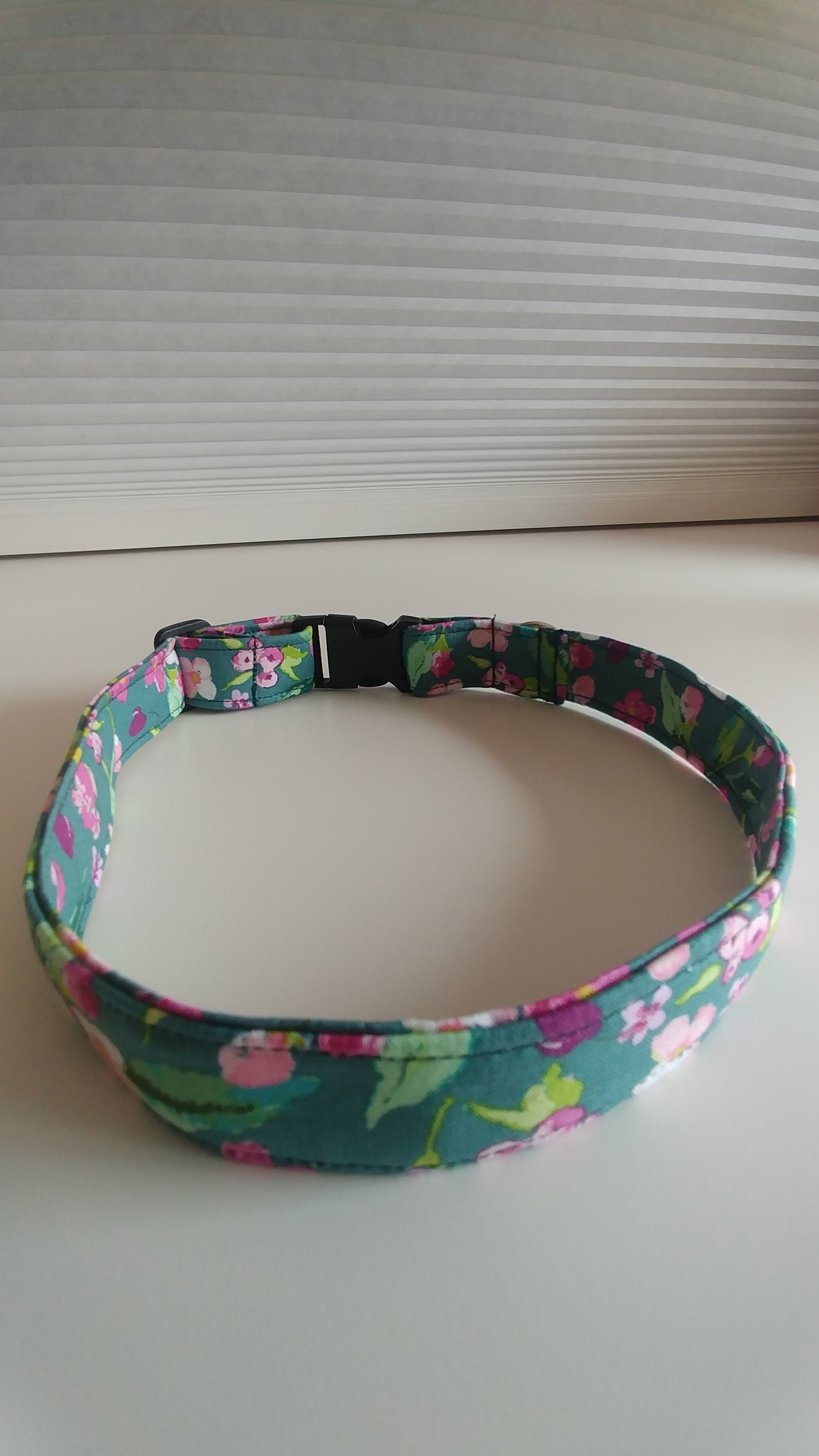 Green with Pink Flowers Dog Collar-Extra Large