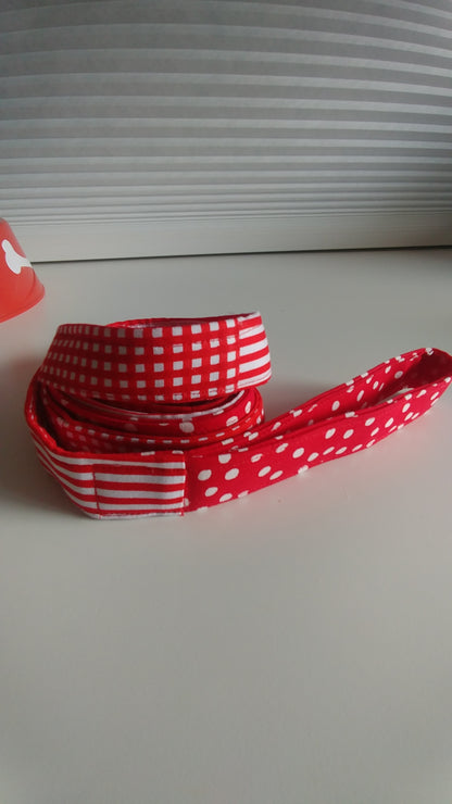 Red Checks, Stripes, and Polka Dots Dog Leash-Wide