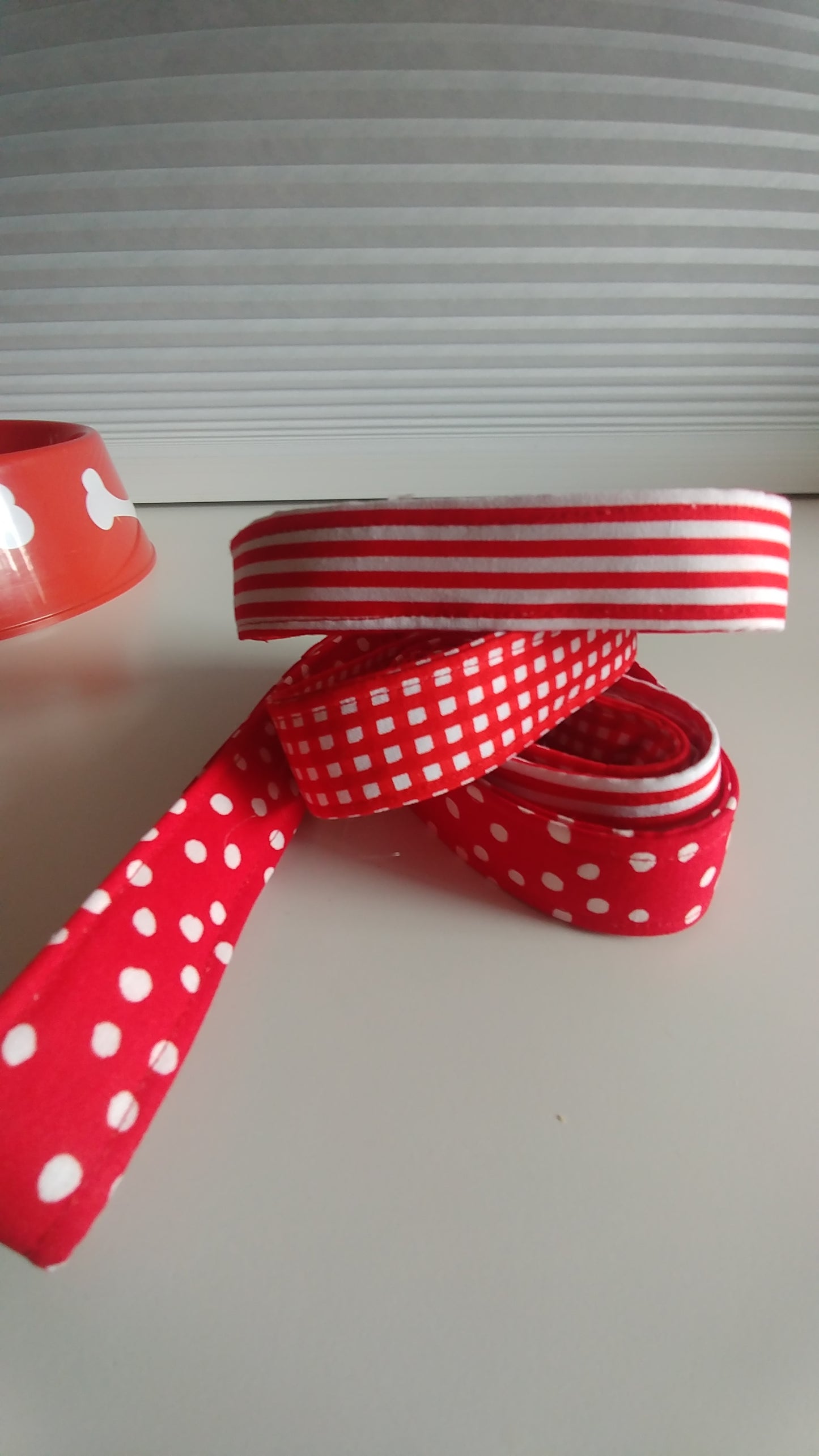 Red Checks, Stripes, and Polka Dots Dog Leash-Wide