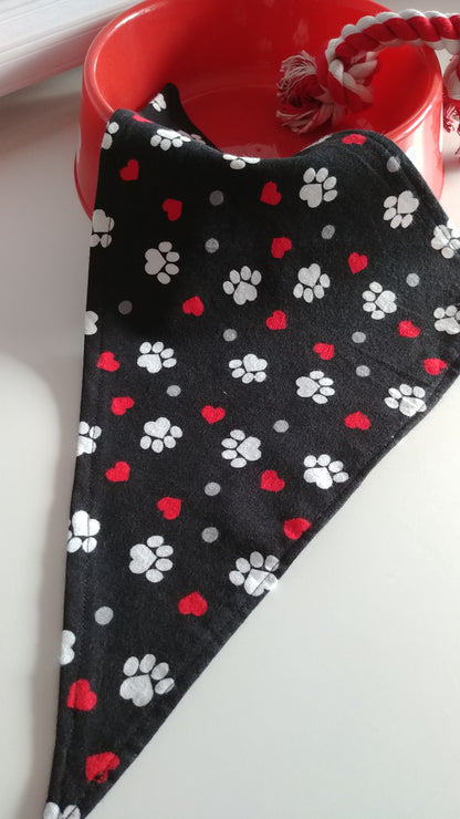 Black with Paws Dog Bandana-Small