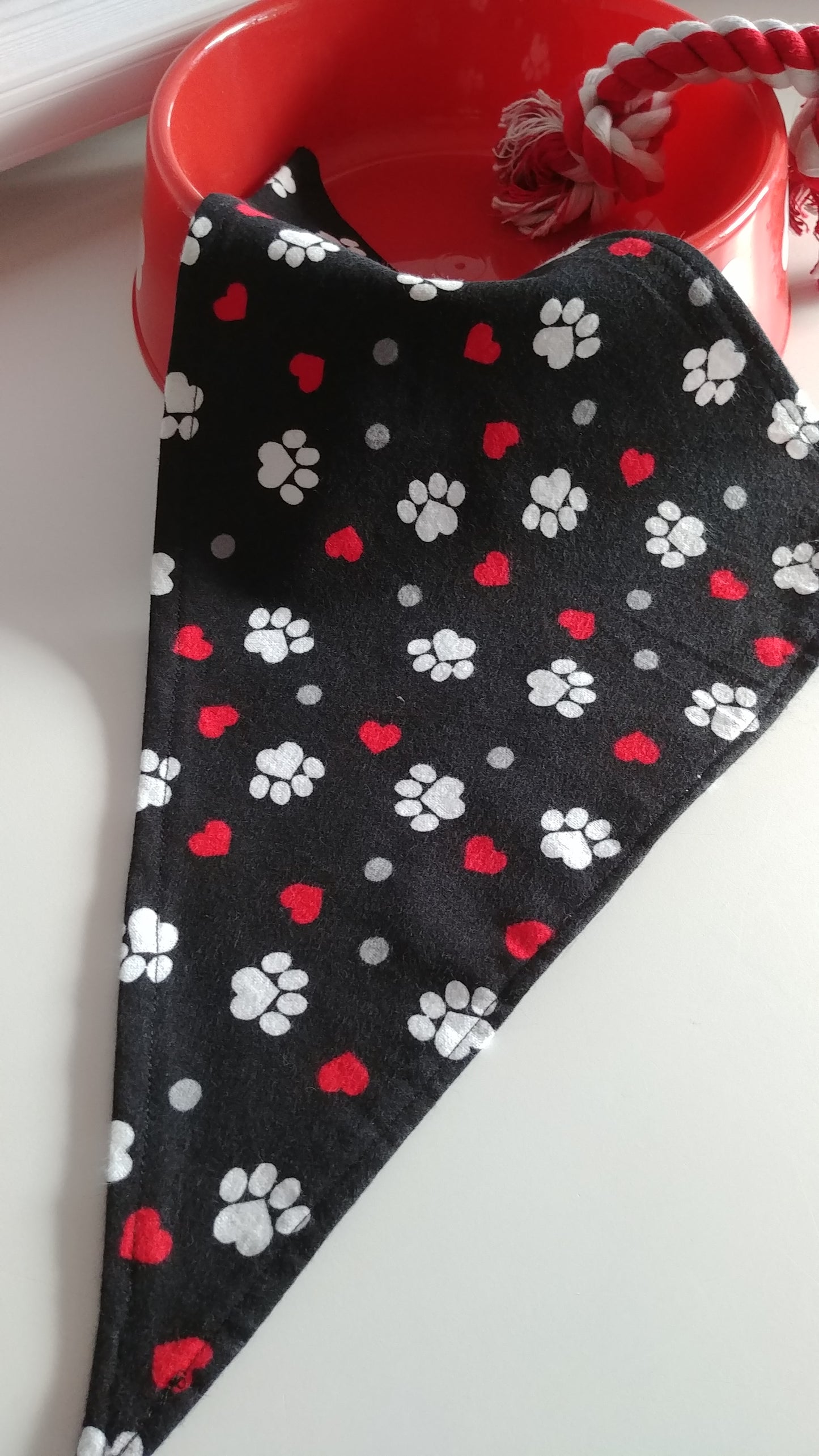 Black with Paws Dog Bandana-Large