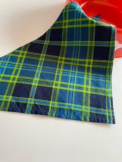 Blue Lime Plaid Dog Bandana-Extra Large