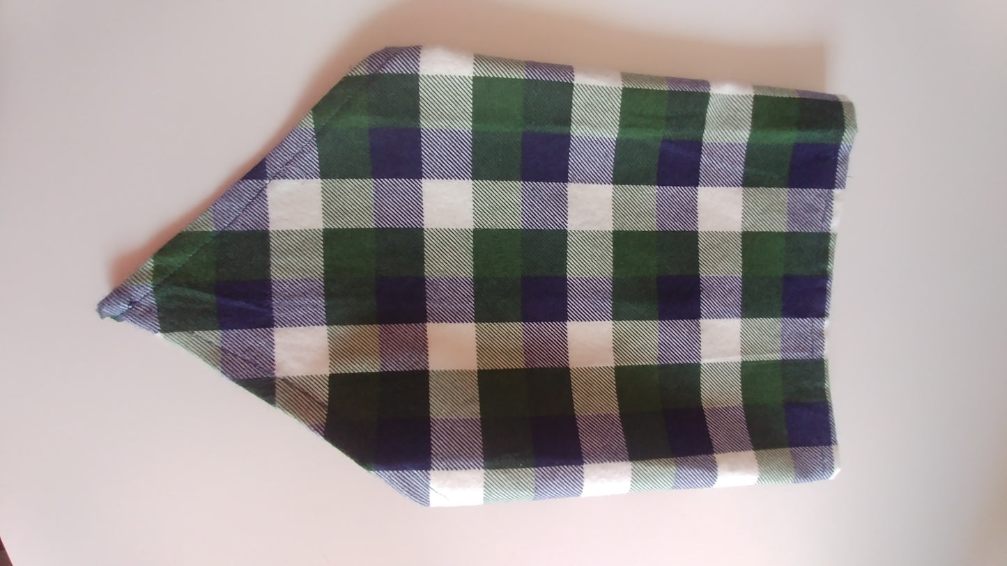 Navy & Green Check Dog Bandana-Medium