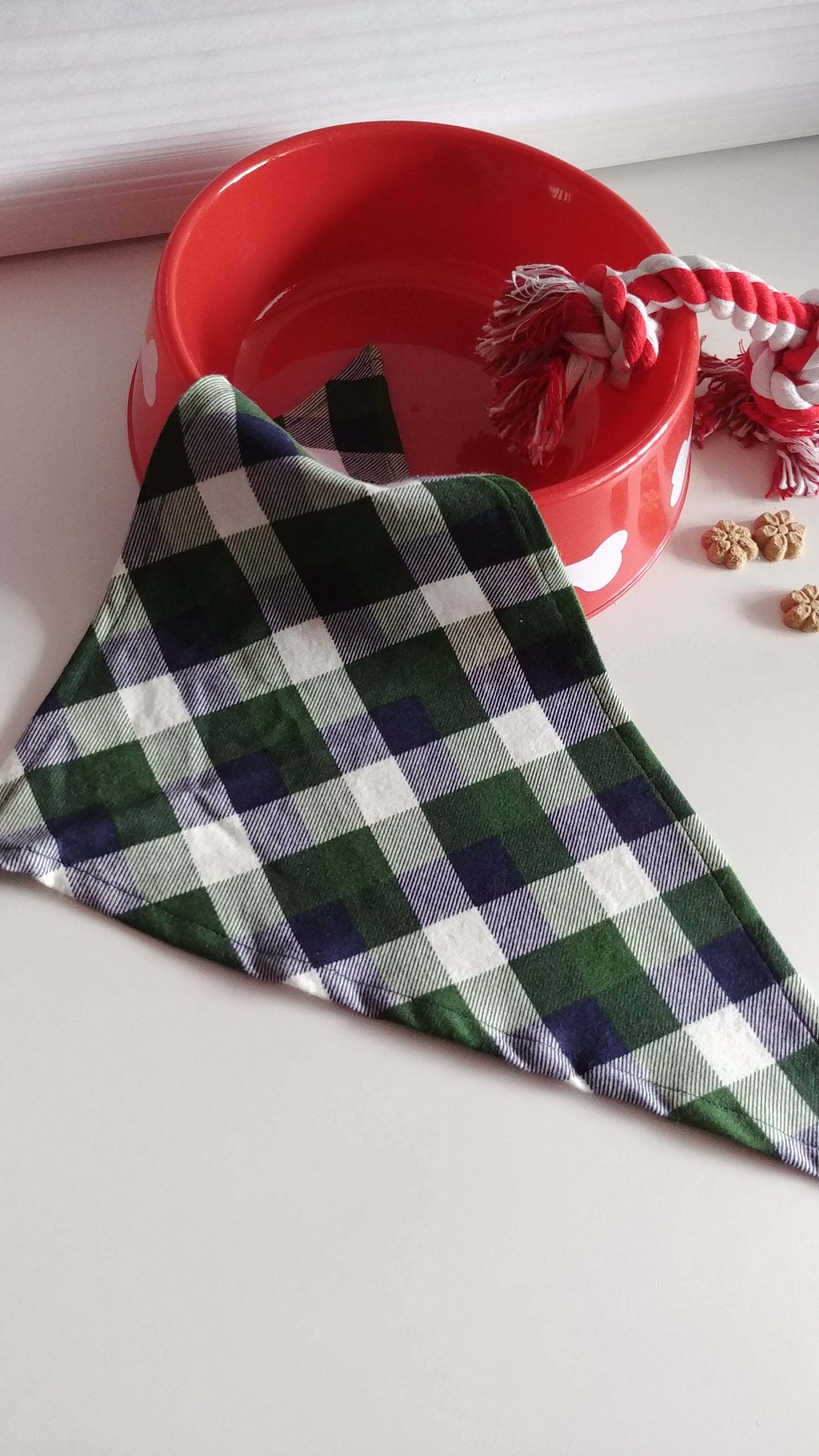 Navy & Green Check Dog Bandana-Medium