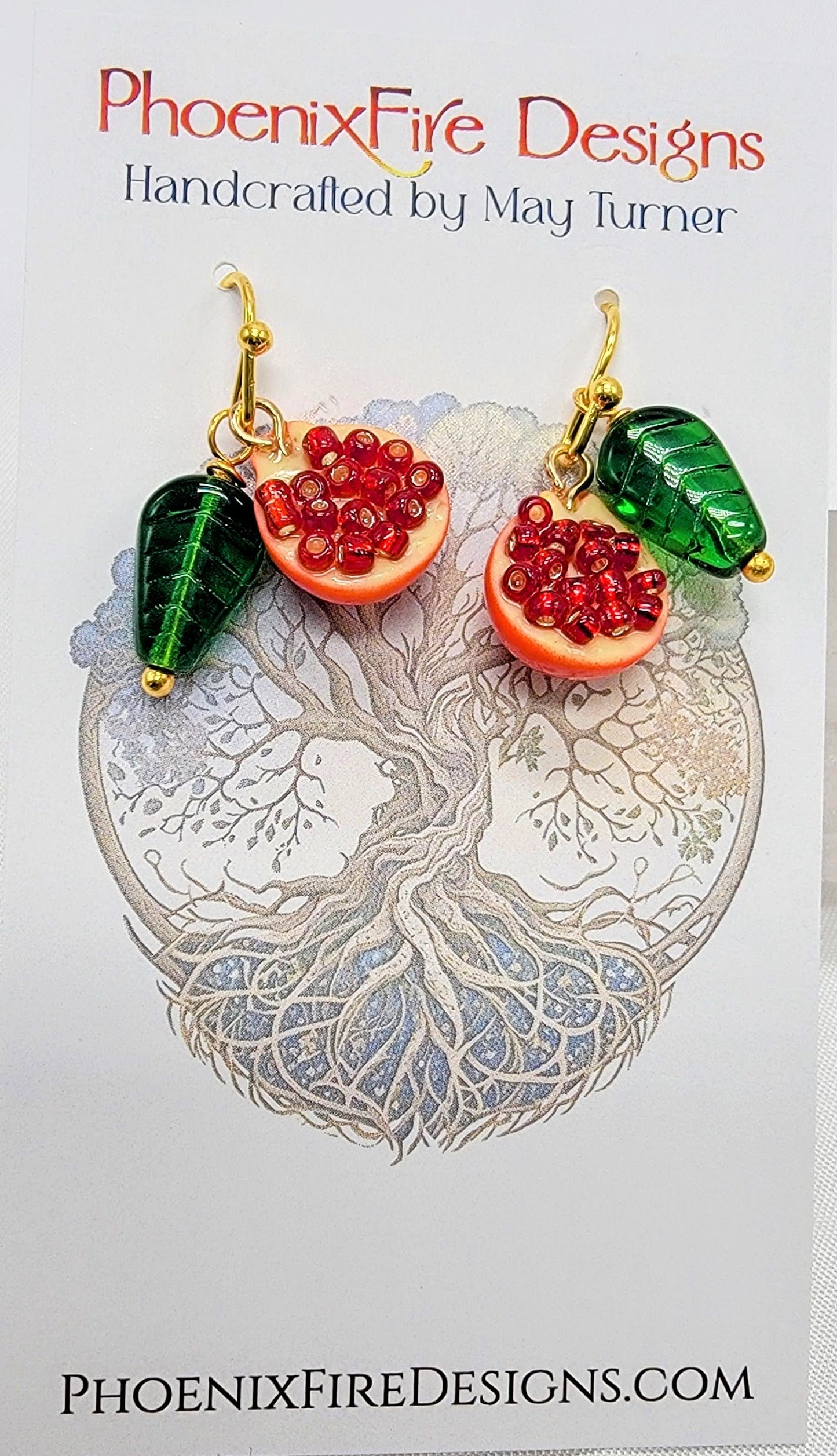 Pomegranate Fruit Earrings on 14kgf Hooks