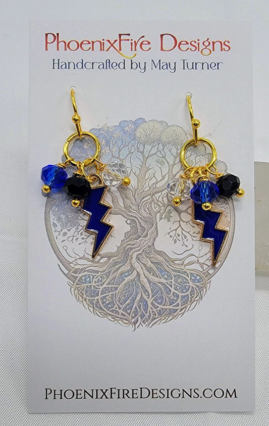 Let's Go Bolts! Blue Lightning Earrings on 14kgf Hooks