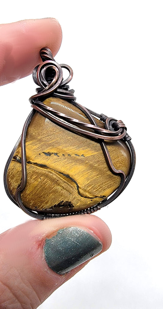 Tiger Eye Wire Wrapped Copper Pendant