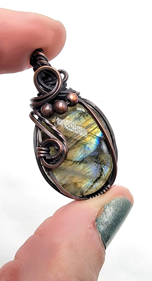 Labradorite Teardrop Copper Wire Wrapped Pendant