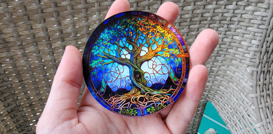 3" Stained Glass Tree of Life Waterproof Vinyl Decal Sticker