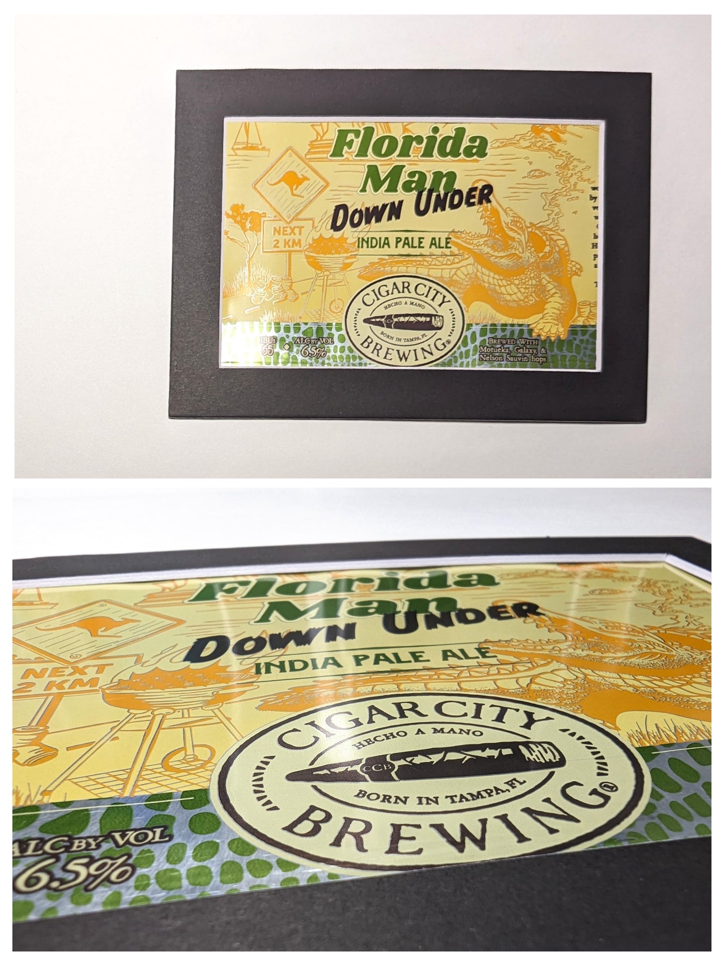 Upcycled Cigar City Florida Man Down Under Matted Beer Can