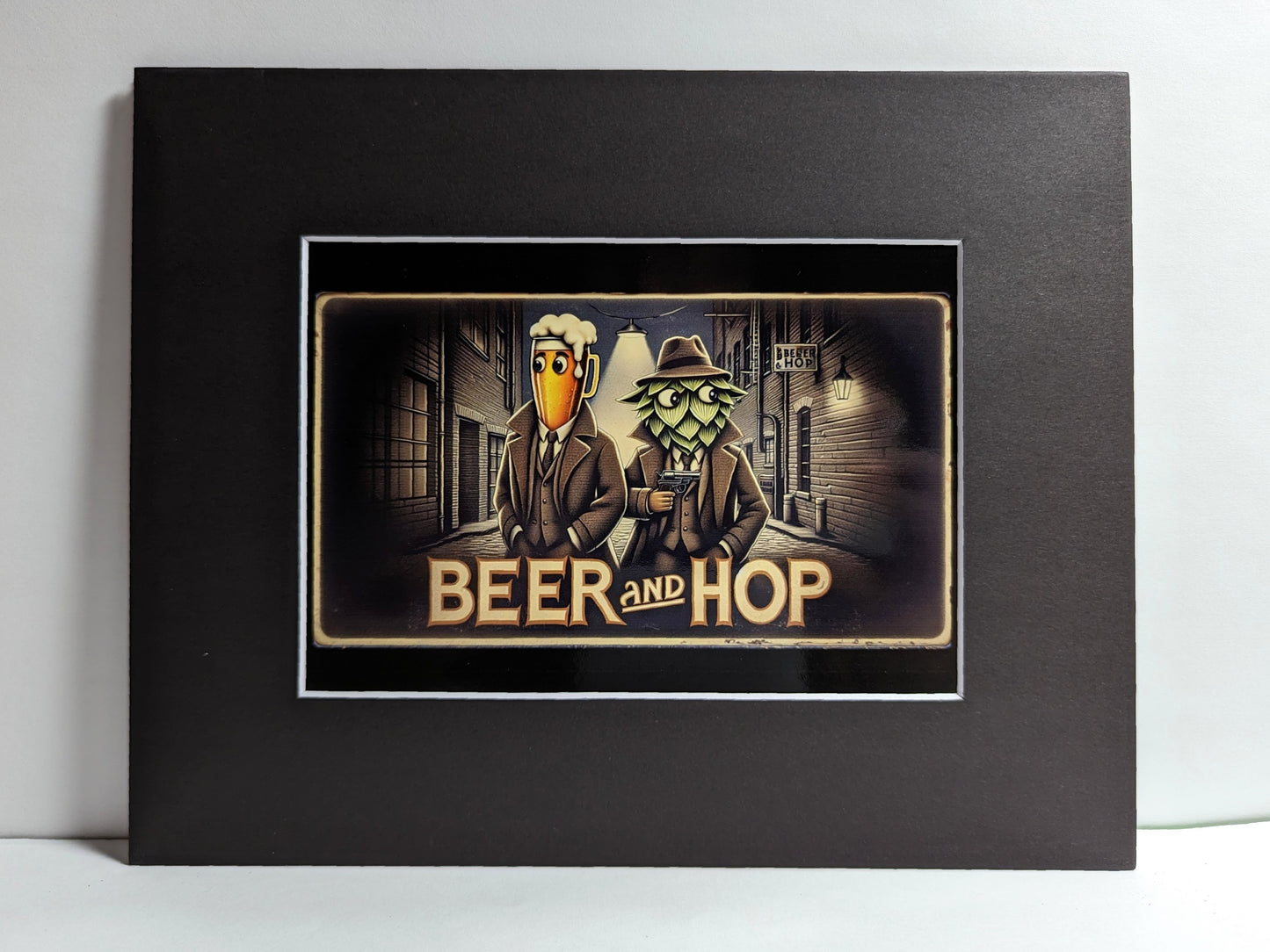 Beer and Hop Noir Detective Movie Poster Matted Print