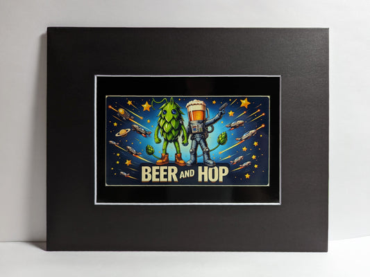 Beer and Hop Spaceships Movie Poster Matted Print