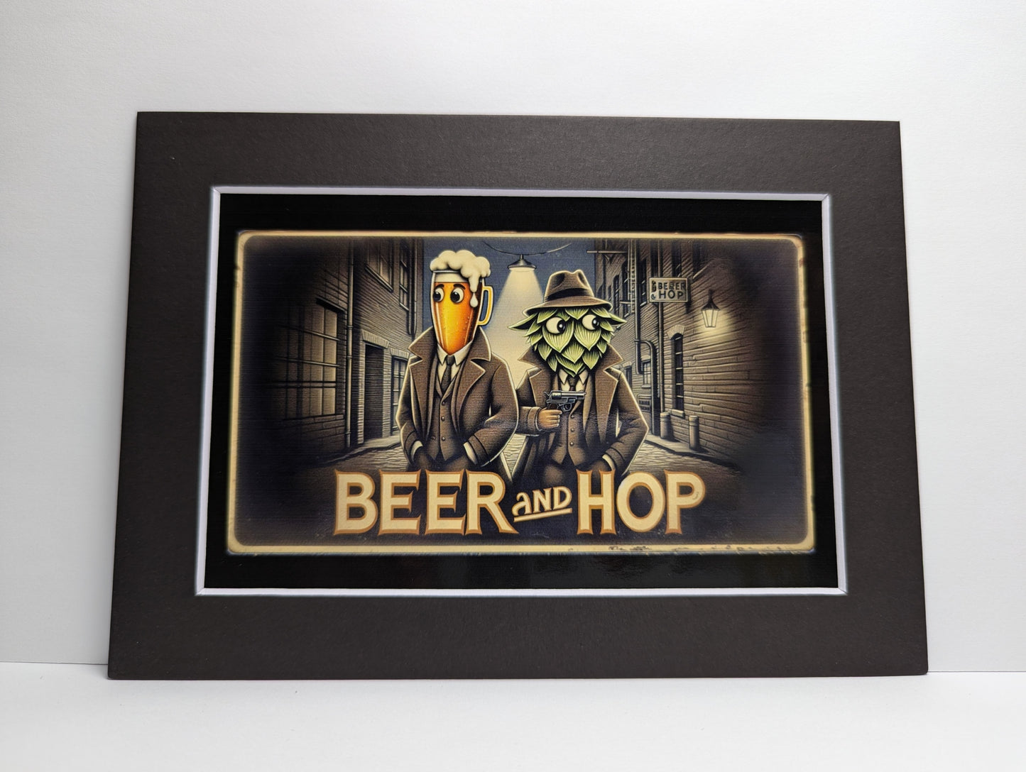 Beer and Hop Noir Detective Movie Poster Matted Print 5" x 7"