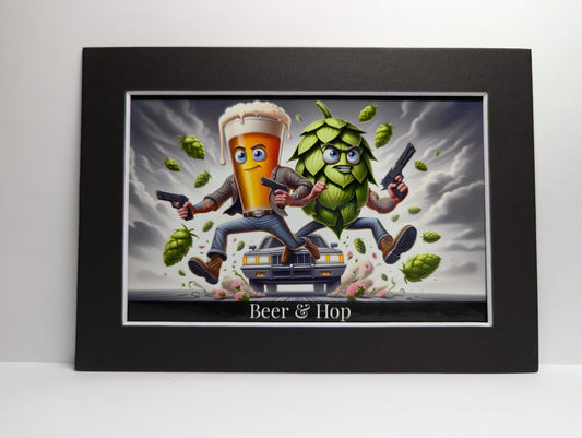 Beer and Hop Buddy Cop Action Movie Poster Matted Print 5 " x 7"