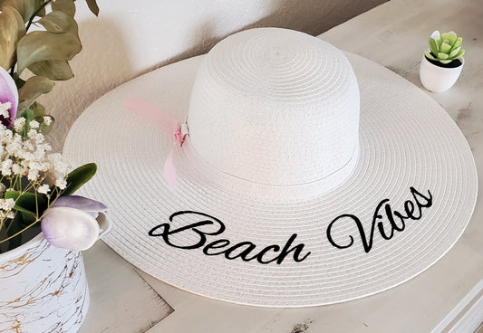 White 5" "Summer Vibes" Beach Hat for Women