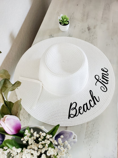 White 4" "Summer Vibes" Beach Hat for Women