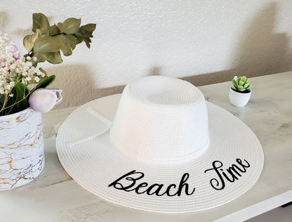 White 4" "Summer Vibes" Beach Hat for Women