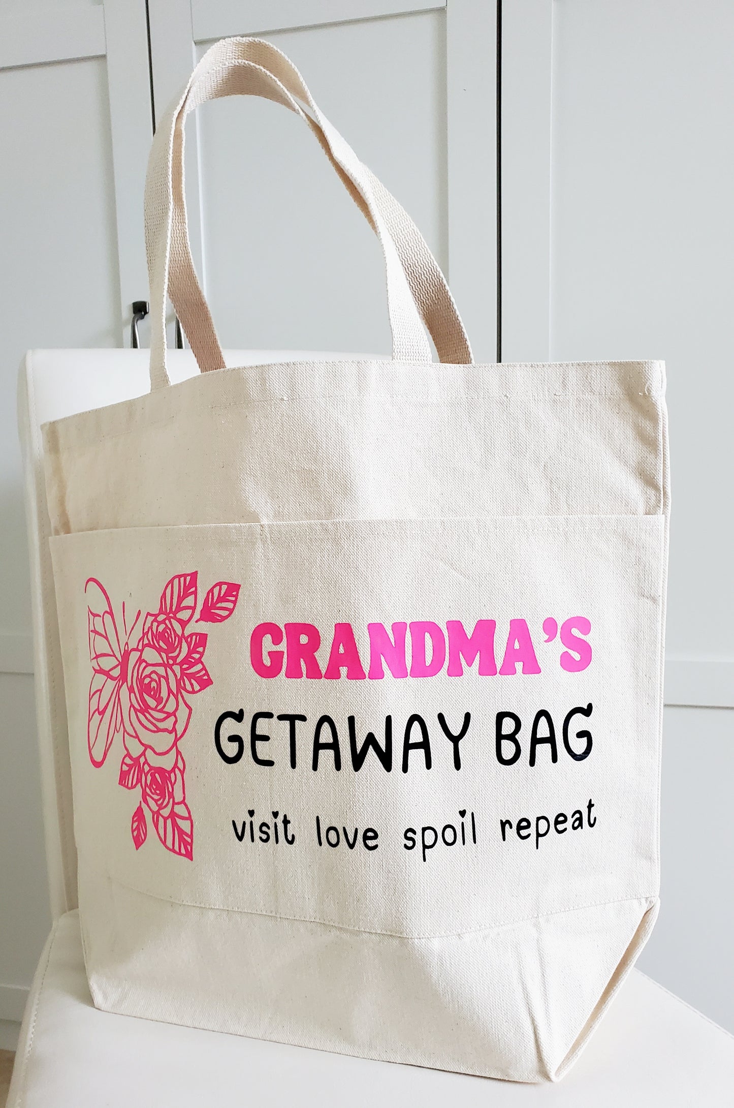 Big Canvas "Grandma's Gateaway Bag" Beach Bag Beige