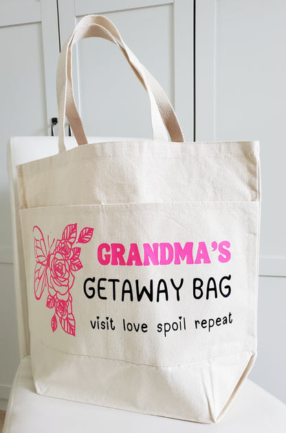 Big Canvas "Grandma's Gateaway Bag" Beach Bag Beige