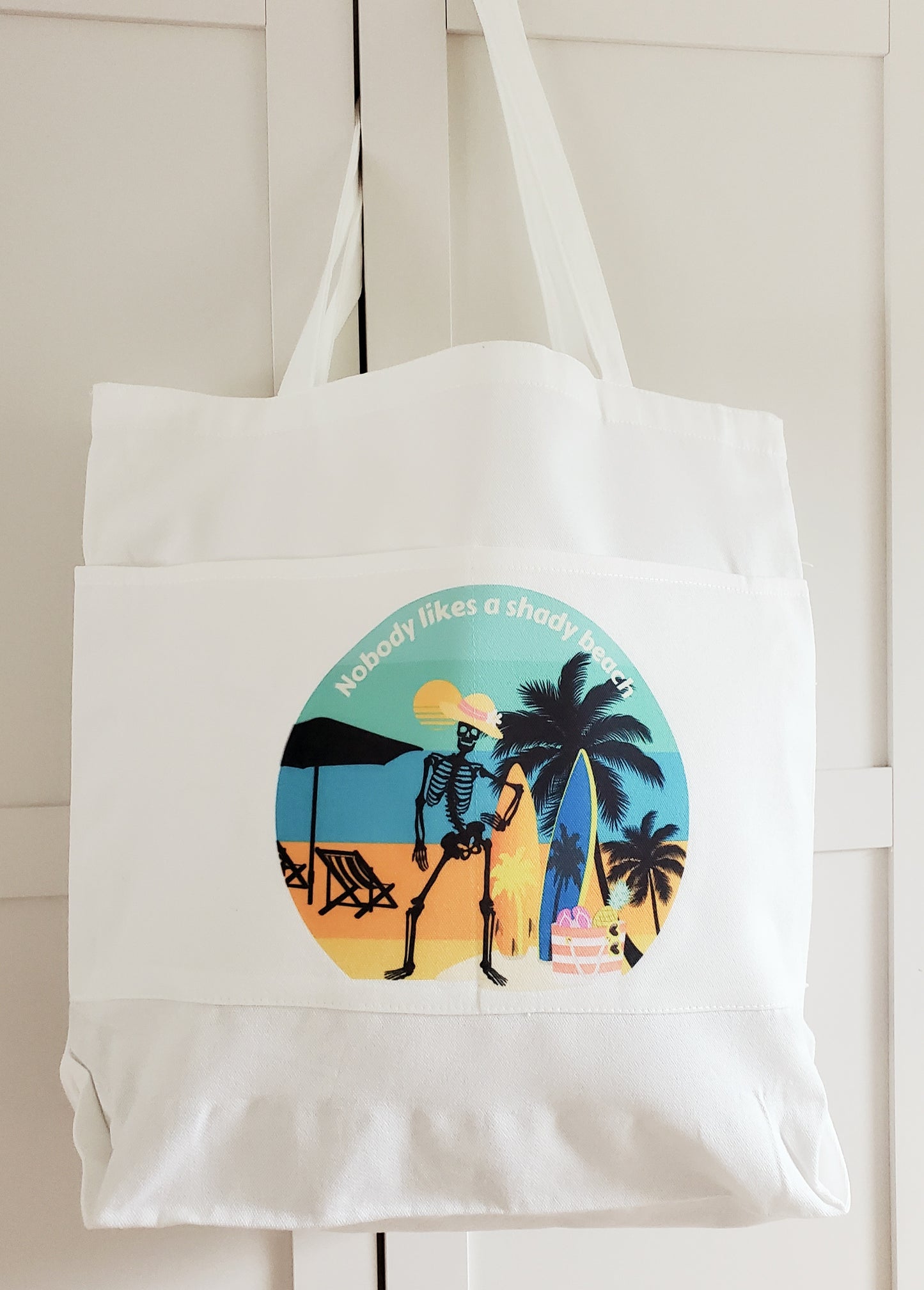 White Fabric Beach Bag " Nobody likes a shady beach"