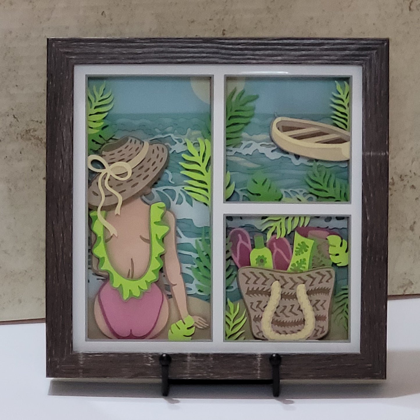 3D Woman on Beach shadow box