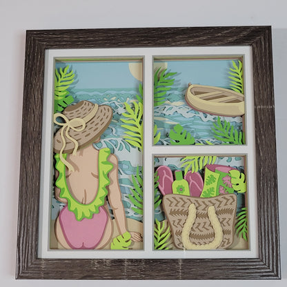 3D Woman on Beach shadow box