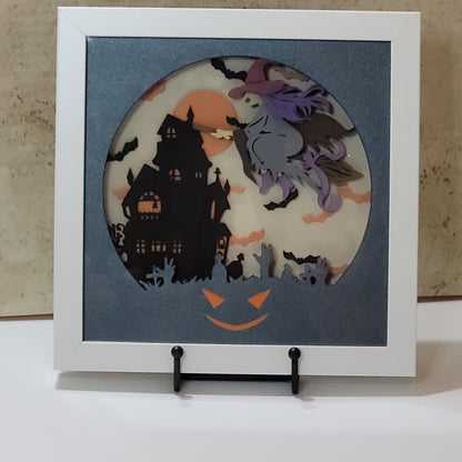 3D Haunted house with witch shadow box