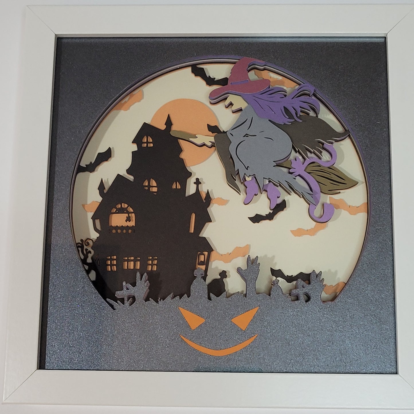 3D Haunted house with witch shadow box