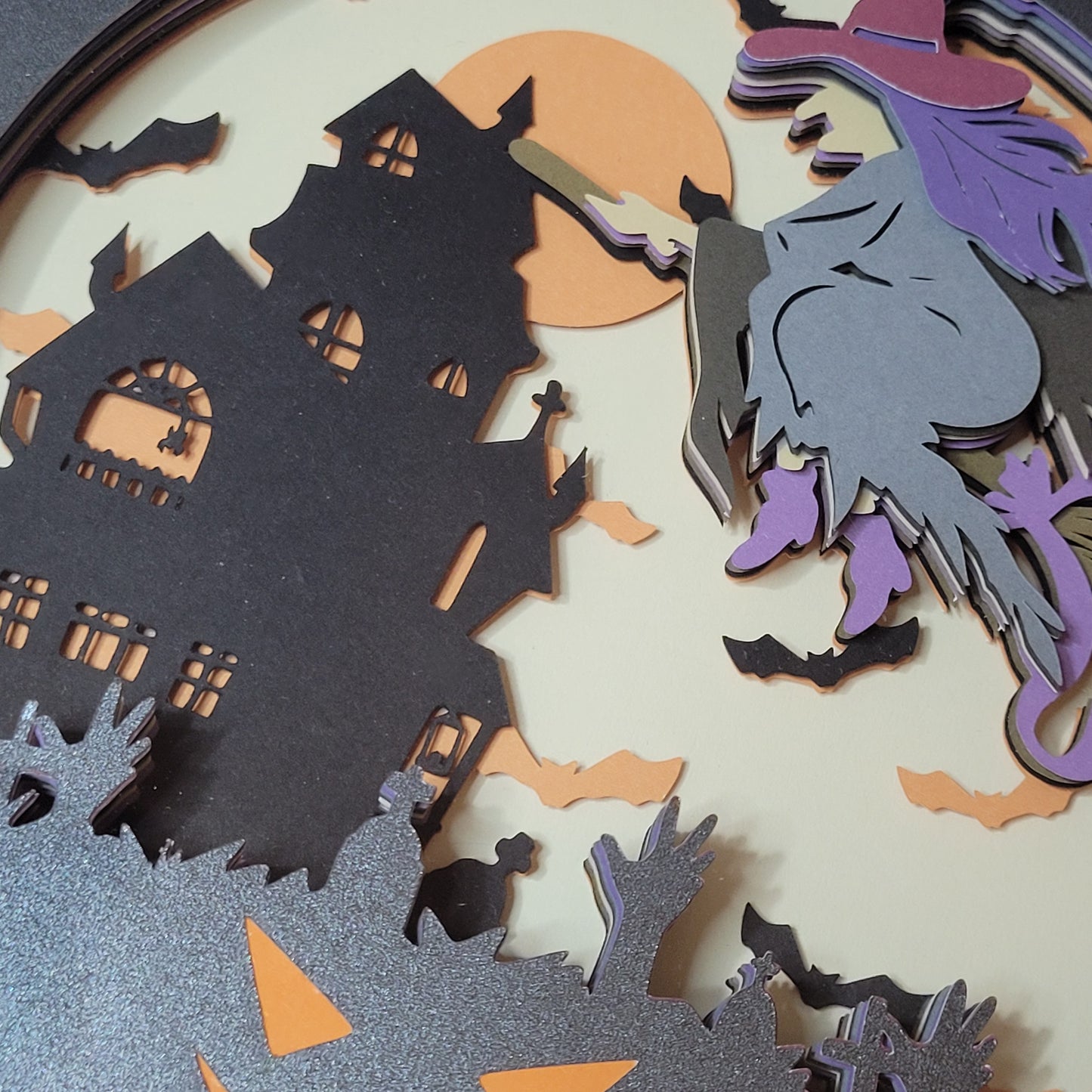 3D Haunted house with witch shadow box