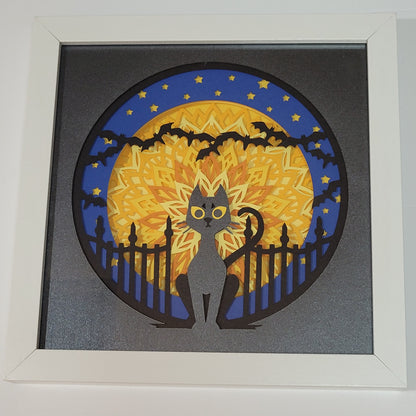 3D Cat in moon shadow box